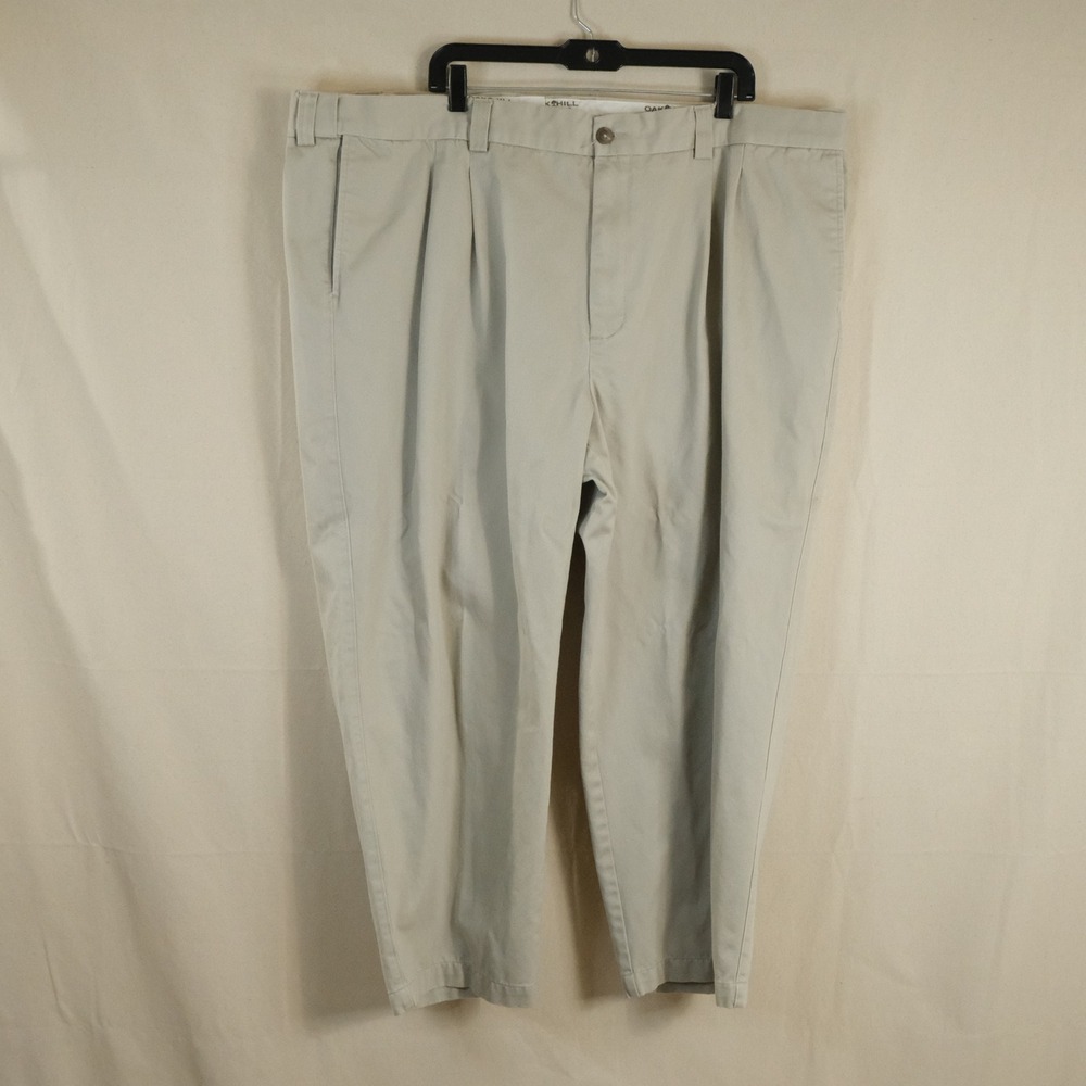 Oak Hill 50x28 Premium Pant Chino Khaki Tan Pleated 100% Cotton Casual Mens